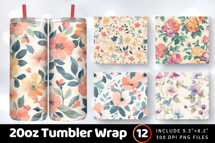Pastel Floral Book Tumbler Wrap, 20oz Skinny Tumbler Wrap