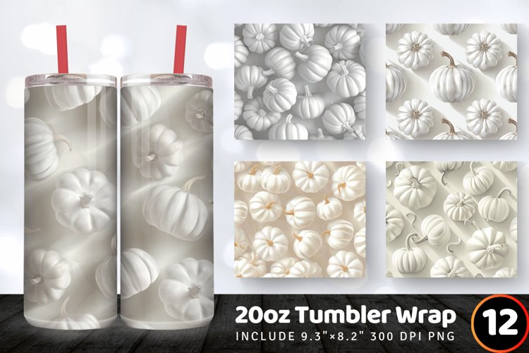 3D White Pumpkins Tumbler Wrap, 20oz Skinny Tumbler Wrap