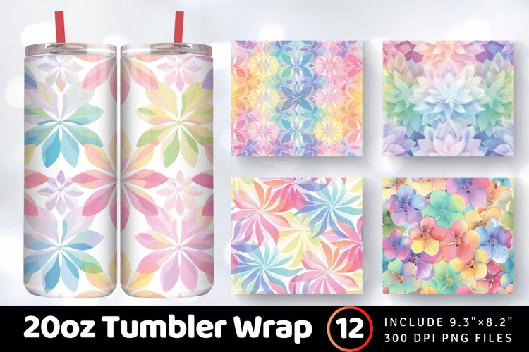 Rainbow Pastel Flower Tumbler Wrap, 20oz Skinny Tumbler Wrap