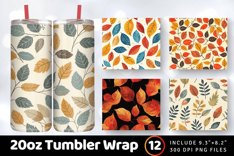 Fall Gentle Leaves Tumbler Wrap, 20oz Skinny Tumbler Wrap
