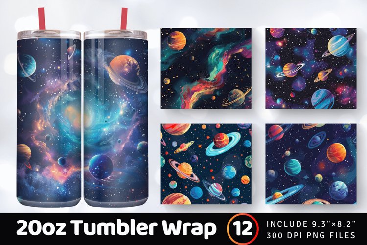 Space Galaxy Planets Tumbler Wrap, 20oz Skinny Tumbler Wrap
