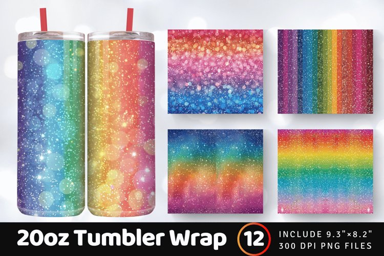 Ombre Rainbow Glitter Tumbler Wrap, 20oz Skinny Tumbler Wrap