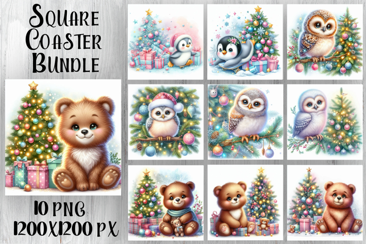 Funny Christmas Coaster Design | animal Square Coaster