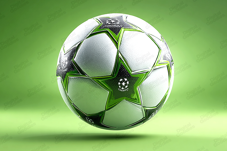 Green Star Pattern Soccer Ball on Clean Green Background