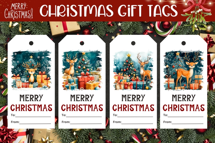 Watercolor Christmas Deer Gift Tags, Christmas Tags Designs