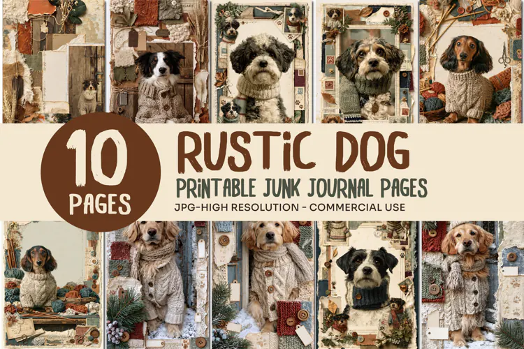 Rustic Dog Sweater Junk Journal Pages