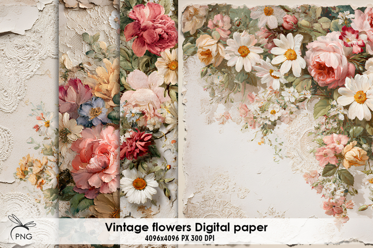Vintage flowers digital paper