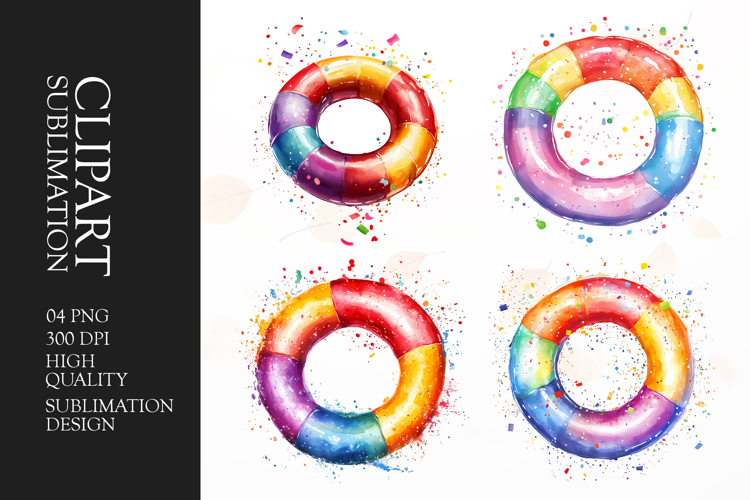 Colorful summer float rings clipart sublimation png