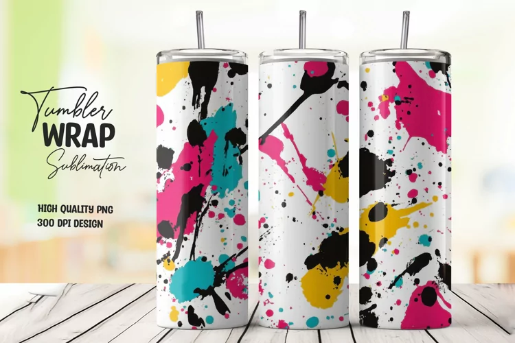 Colorful abstract splashes tumbler wrap sublimation design