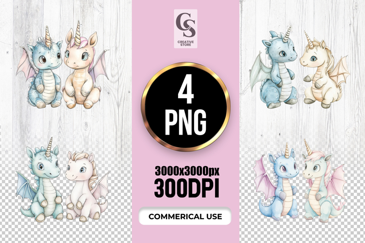 Cute Baby Unicorn Dragon Clipart Sublimation PNG