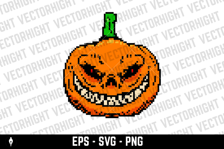 Pixel art halloween pumpkin icon isolated on white bg