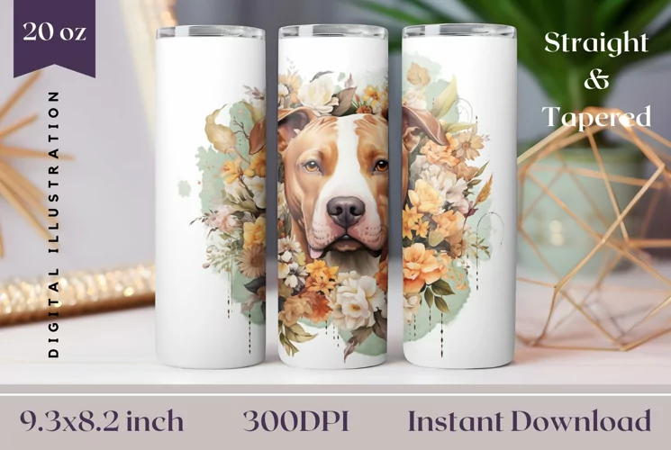 Watercolor Dog Tumbler Wrap Design, Pit Bull Dog Sublimation