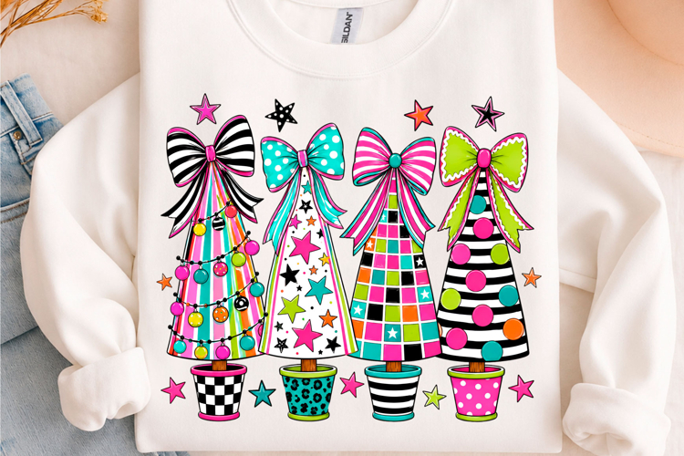 Preppy Colorful Christmas Tree Bow PNG