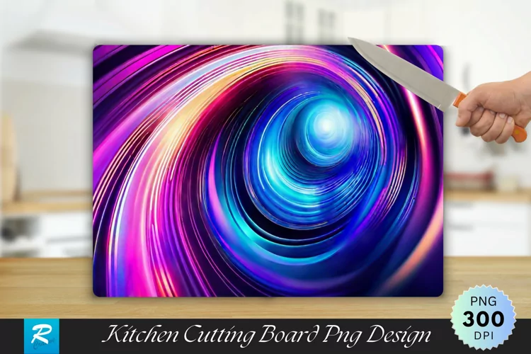 Abstract Neon Swirl Cutting Board Sublimation Design