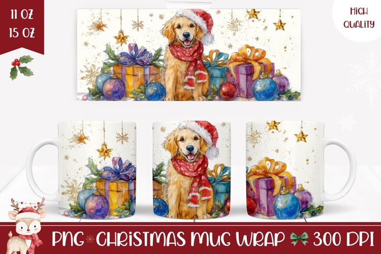 Watercolor Christmas Dog Mug Wrap, Christmas Mug Design