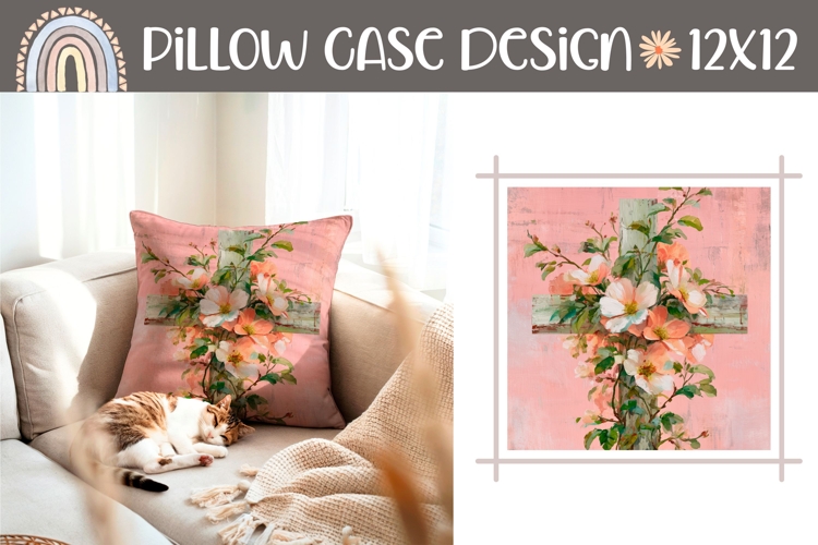 Floral Easter Cross Pillow Case, Flowers Pillow Template