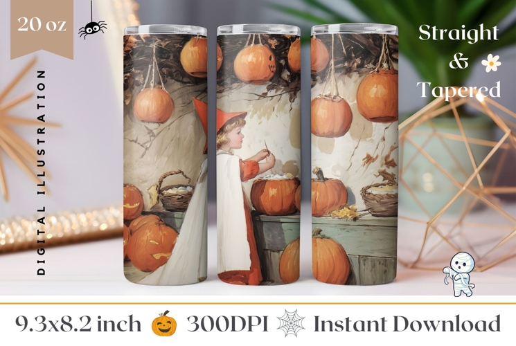 Cartoon Pumpkins Tumbler Design, Vintage Halloween Pumpkins