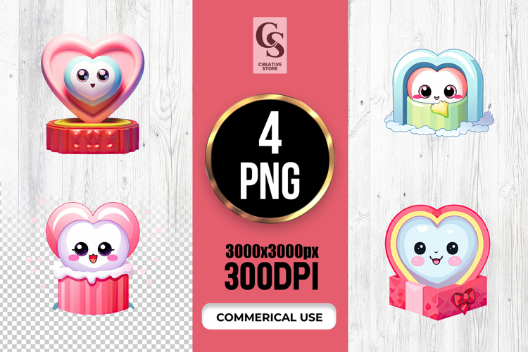 Cute Kawaii Heart Gift Box Love Sublimation PNG