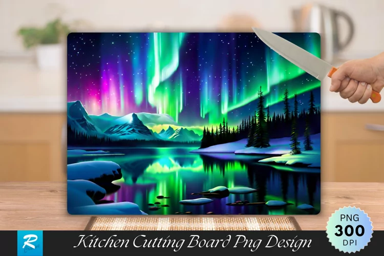 Northern Lights Cutting Board Sublimation Design