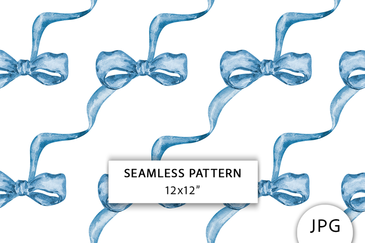 Blue Ribbon Bow Seamless Pattern, Digital Paper