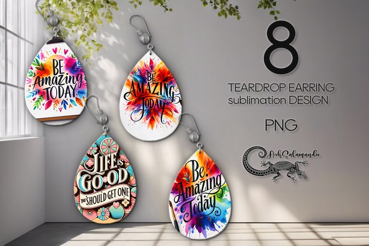 Boho inscription | 8 Teardrop Earring sublimation designs example image 1