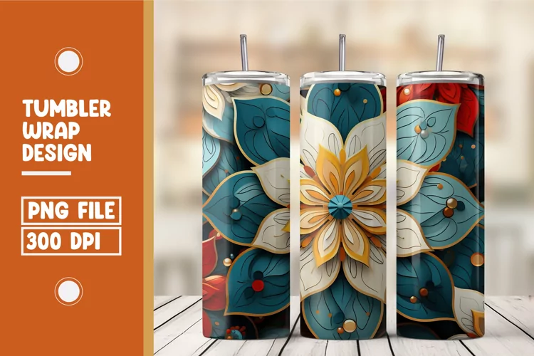 3d flower tumbler wrap design