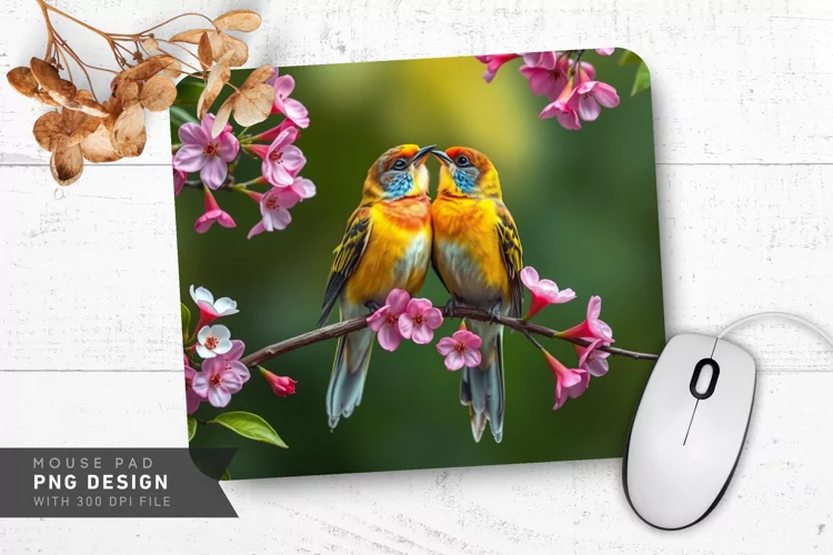 Lovebird Blossoms Mouse Pad PNG Design
