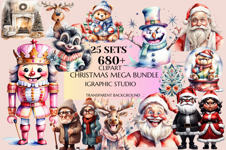Christmas Mega Clipart Bundle, Xmas Clipart, Huge Bundle