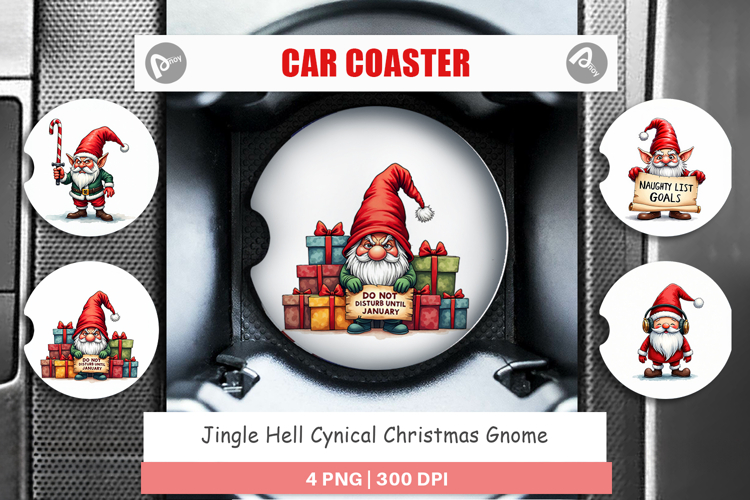 Jingle Hell Gnome Car Coaster
