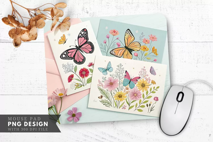 Butterfly Blossom Notecards Mouse Pad PNG Design