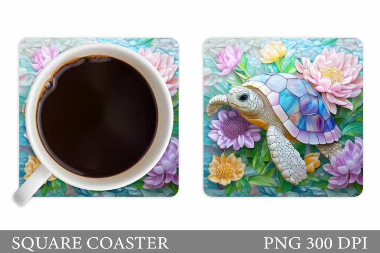 Turtle Square Coaster Design. Sea Turtle Coaster Sublimation