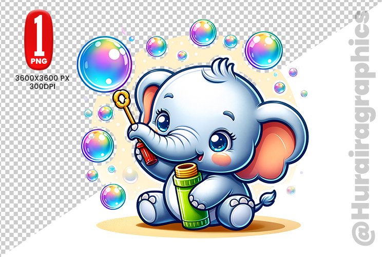 Cute Elephant Clipart - PNG File example image 1