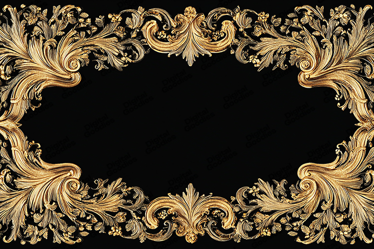 Vintage Gold Ornate Frame on Black Background