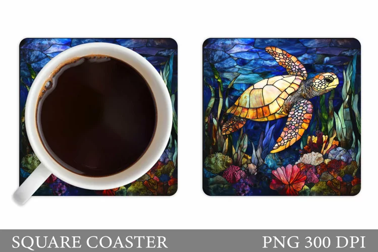 Turtle Square Coaster Design. Sea Turtle Coaster Sublimation