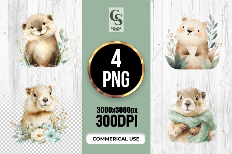 Cute Watercolor Otter Clipart Sublimation PNG