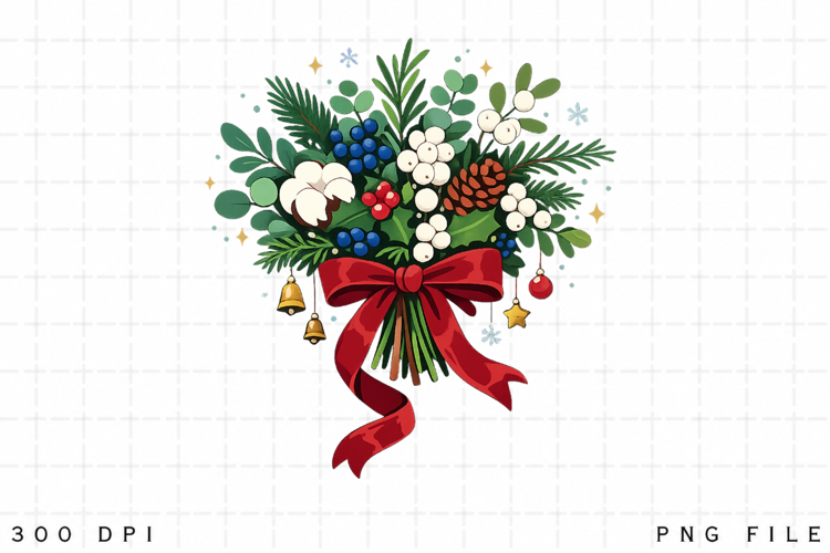 Christmas Winter Bouquet PNG, Holiday Floral Sublimation
