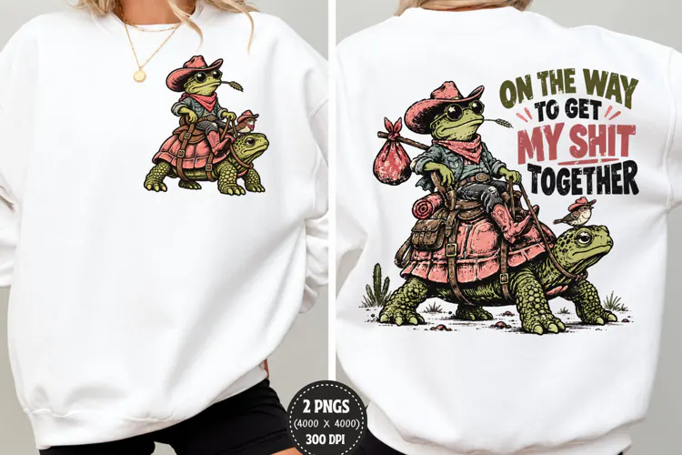 Frog Front Back Shirt Design, Cowboy Frog Front Back PNG, Fu