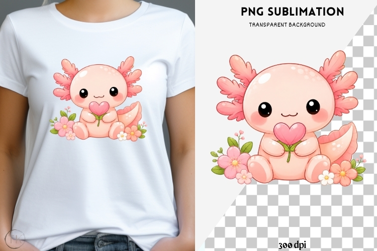 Pastel kawaii axolotl png design for T-shirts