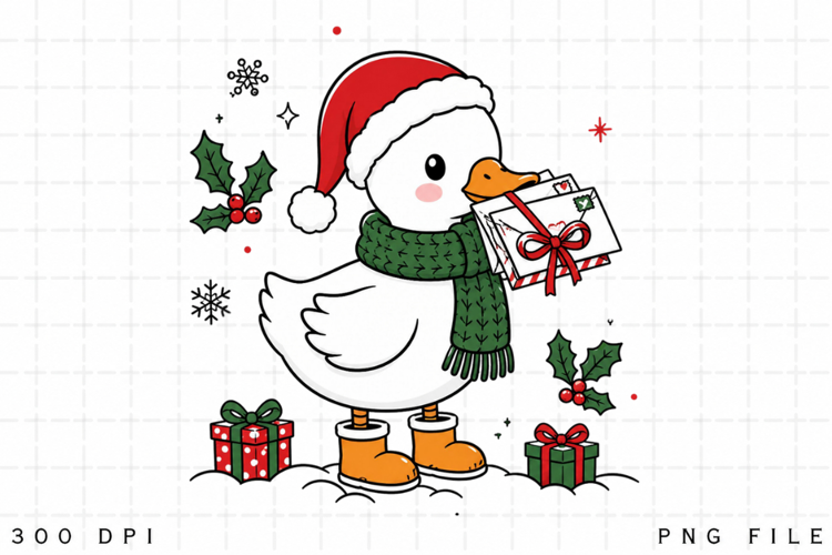 Cute Christmas Duck PNG, Holiday Mail Sublimation Design
