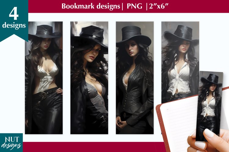 Aesthetic bookmark design Black hat woman bookmark printable example image 1