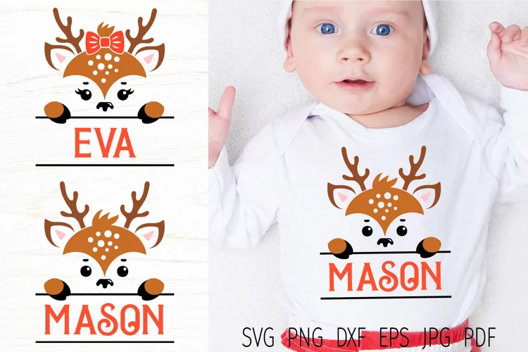 Reindeer svg, reindeer face split monogram, baby reindeer