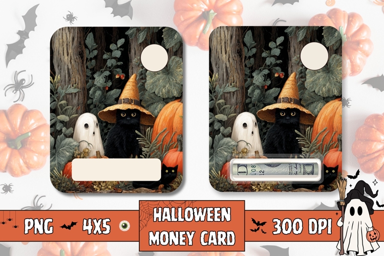 Halloween Black Cat Gift Card, Cartoon Halloween Money Card