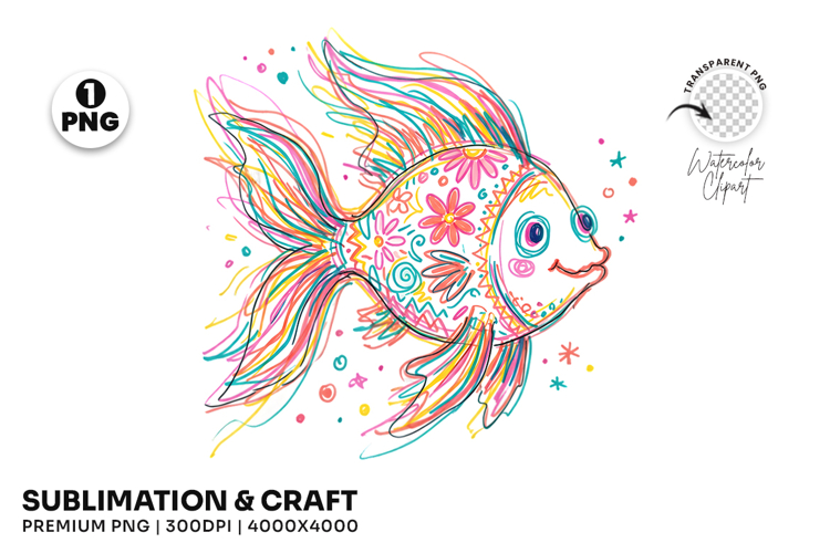 Hand Drawn Summer Floral Tropical Fish Coastal Clipart PNG