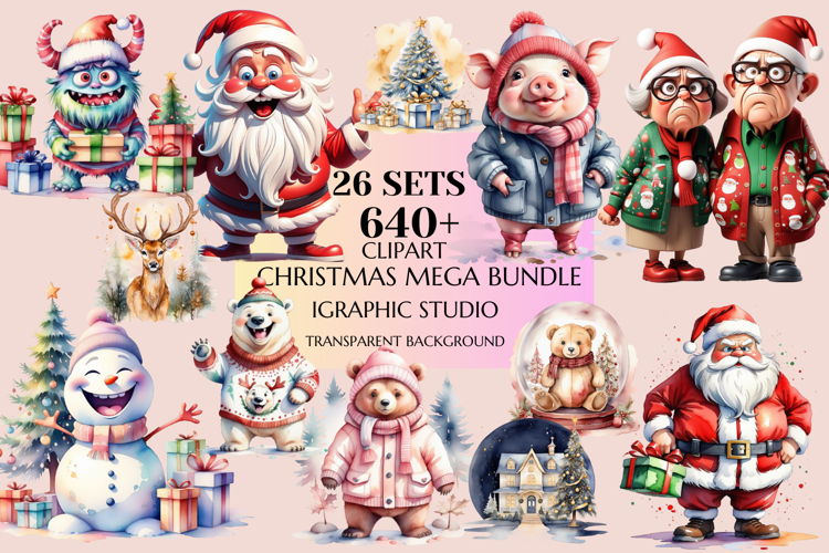 Christmas Mega Clipart Bundle, Xmas Clipart, Huge Bundle