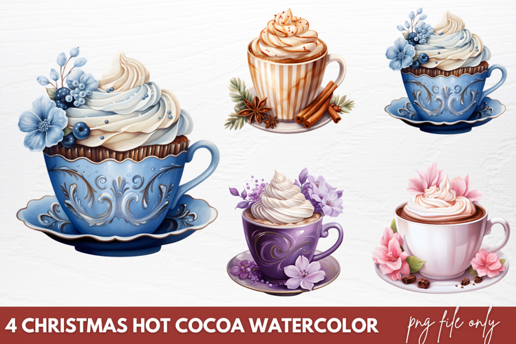 Christmas Hot Cocoa Watercolor Clipart PNG