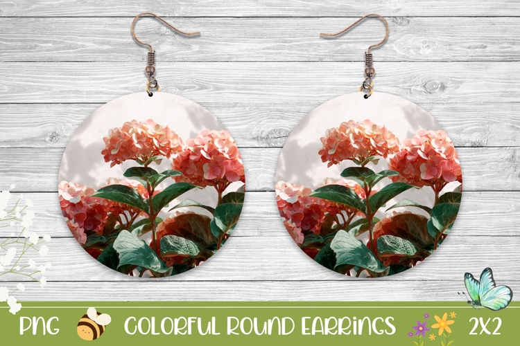 Watercolor Hydrangea Earrings Sublimation PNG