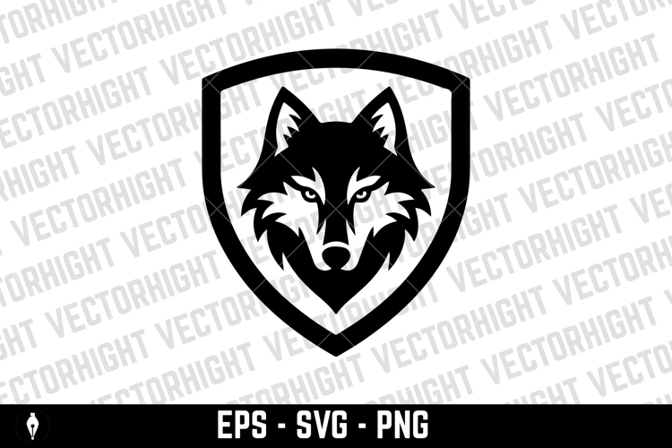 Illustration of angry wolf head in monochrome style.