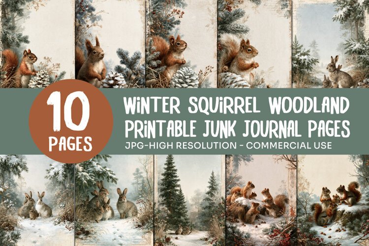 Winter Squirrel Woodland Junk Journal Pages example image 1