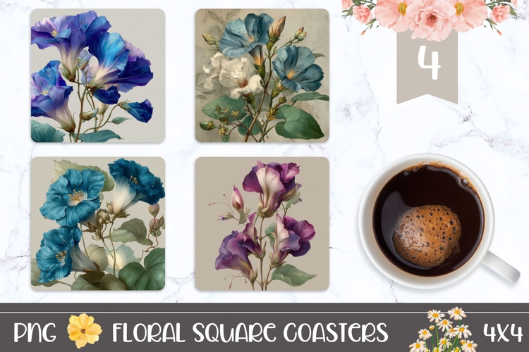 Nature Square Coasters, Flowers Square Coaster Designs