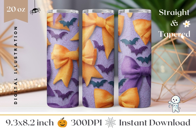 Cute Bows Tumbler Wrap, Cartoon Halloween Bats Tumbler PNG
